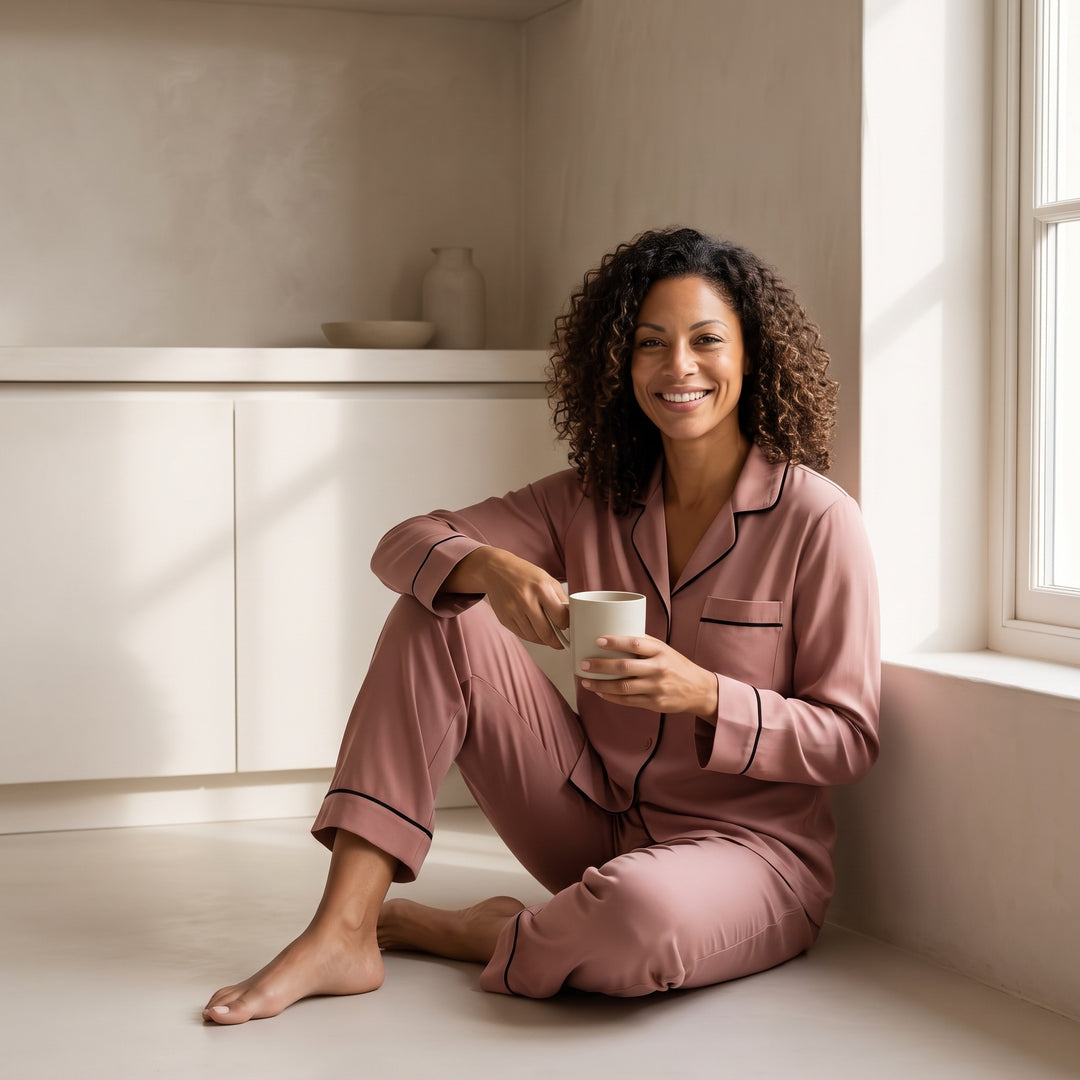 Satin Piped Pajama Set - Dusty Rose