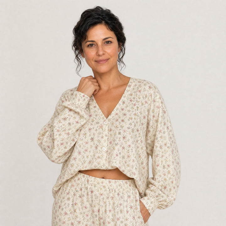 Ditsy Floral Cotton Pajama Set - Cardigan