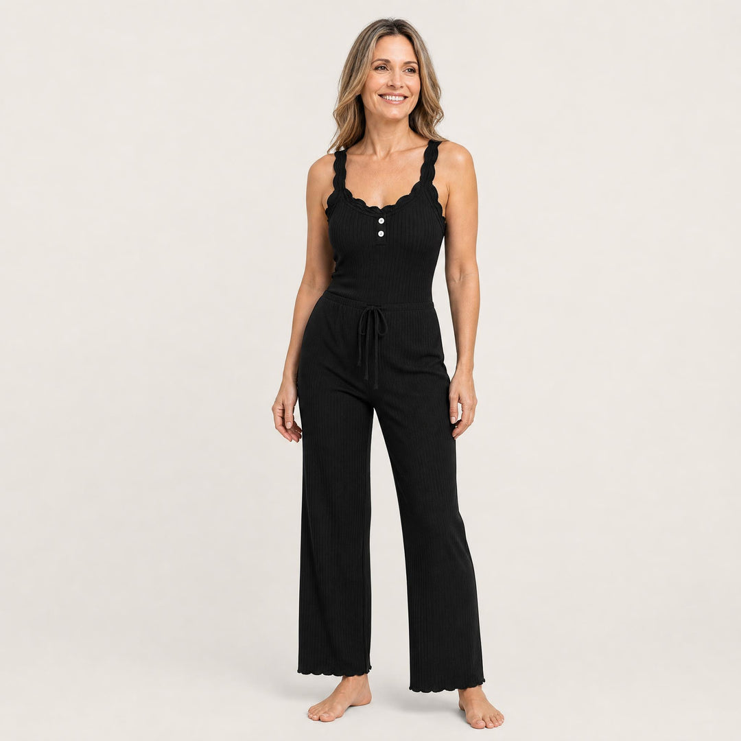 Ribbed Cami Pajama Set - Lace Trim