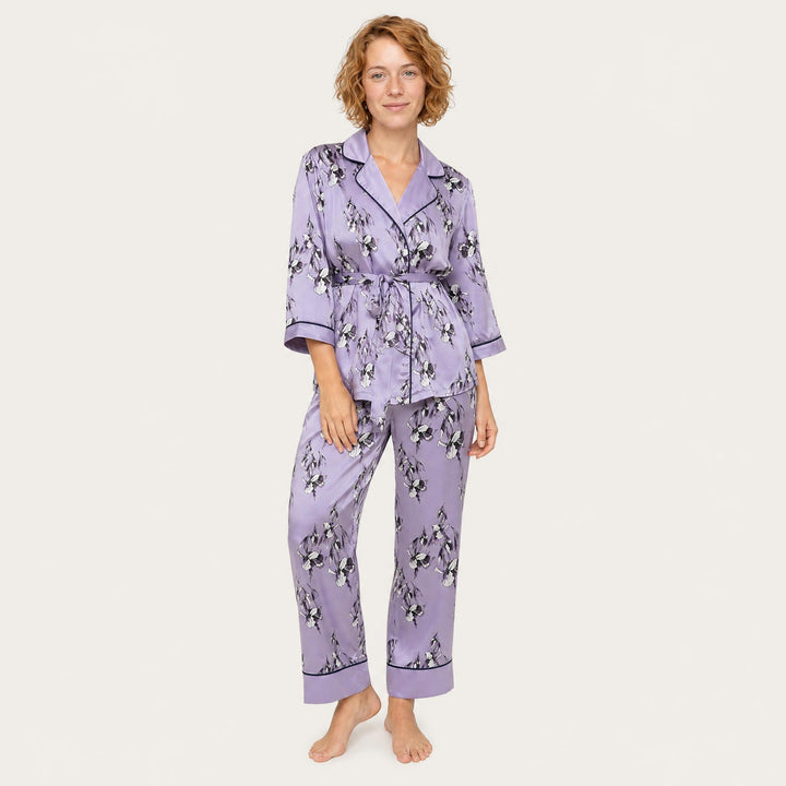 Satin Floral Pajama Set - Piped