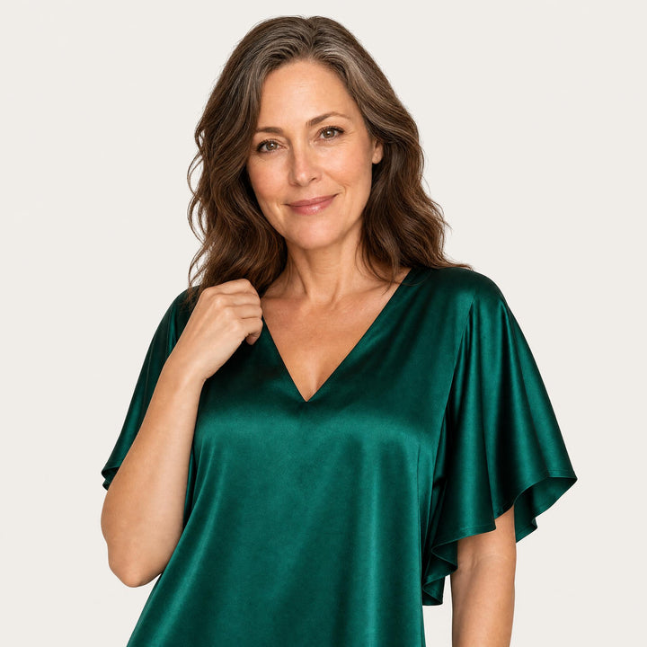 Satin Nightgown - Short, Flutter Sleeve