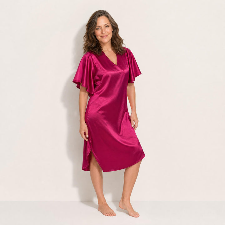 Satin Nightgown - Short, Flutter Sleeve
