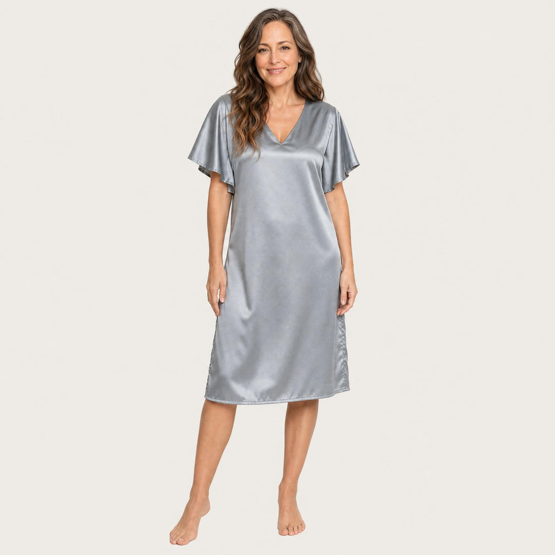 Satin Nightgown - Short, Flutter Sleeve
