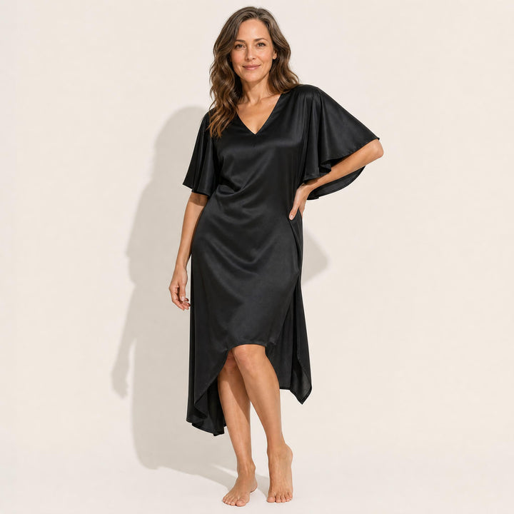 Satin Nightgown - Short, Flutter Sleeve