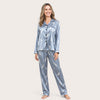 Satin Feather Print Pajama Set - Piped