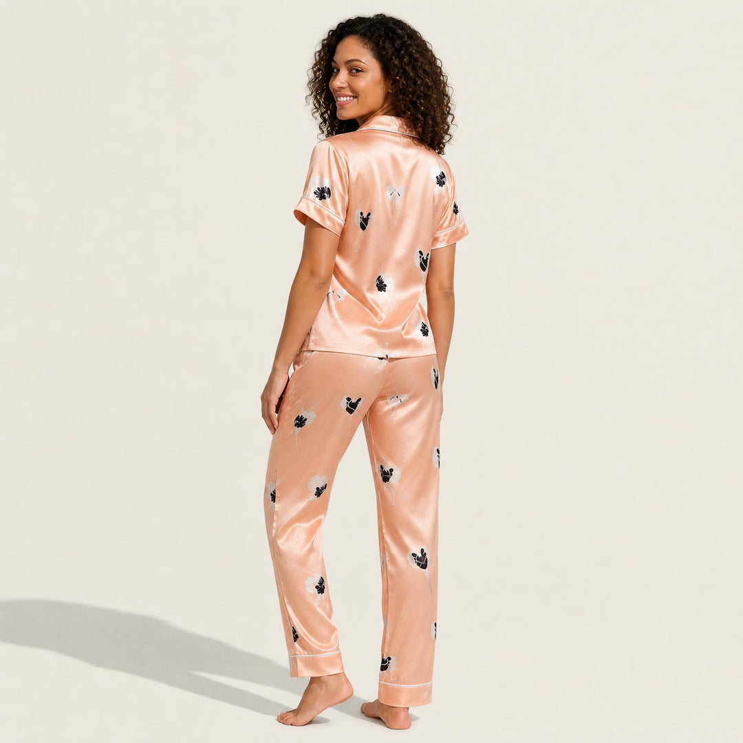 Satin Print Pajama Set - Short Sleeve