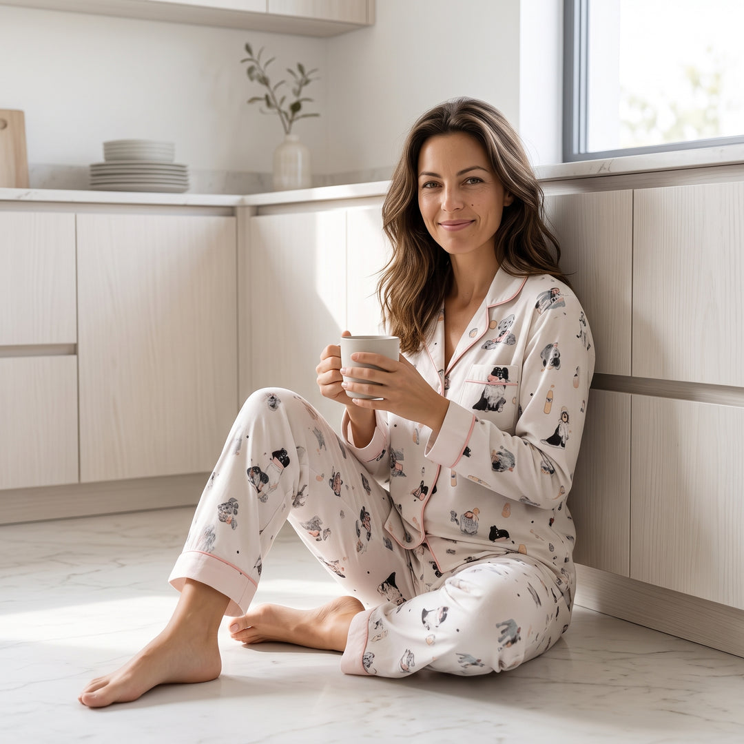 Dog Print Cotton Pajama Set - Long Sleeve