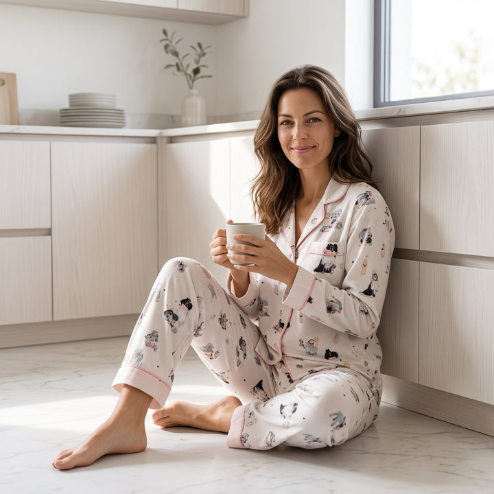 Dog Print Cotton Pajama Set - Long Sleeve