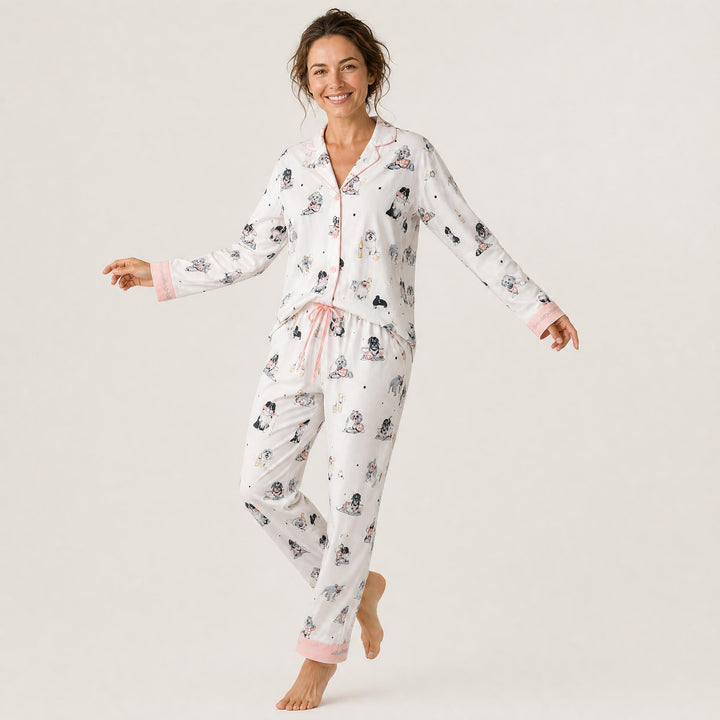 Dog Print Cotton Pajama Set - Long Sleeve