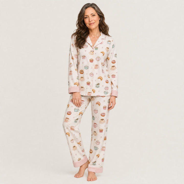 Novelty Print Cotton Pajama Set - Long Sleeve