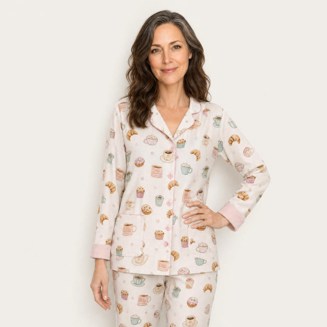 Novelty Print Cotton Pajama Set - Long Sleeve