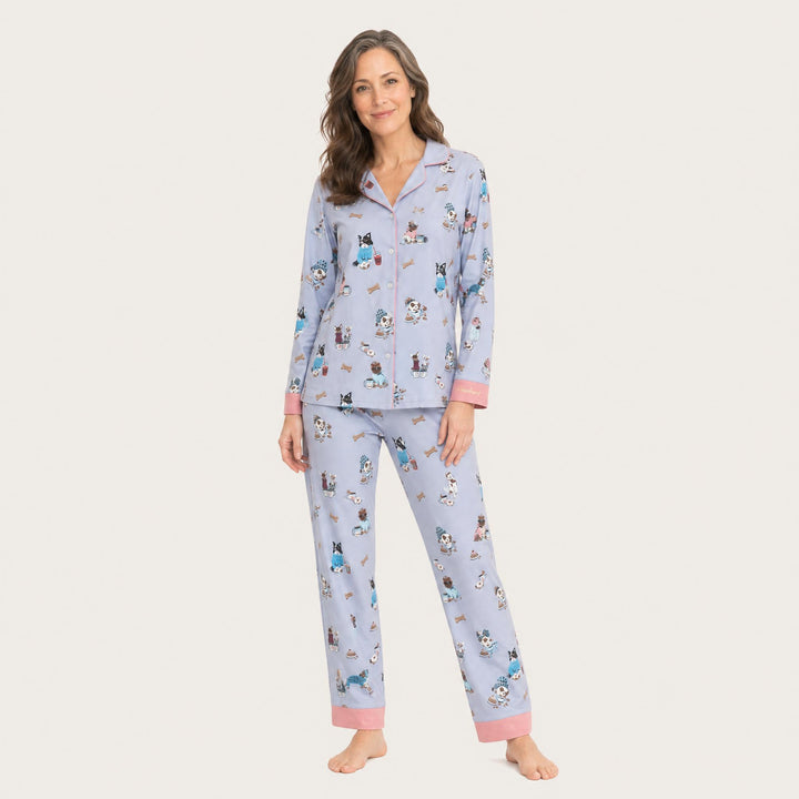Dog Print Pajama Set - Contrast Cuff