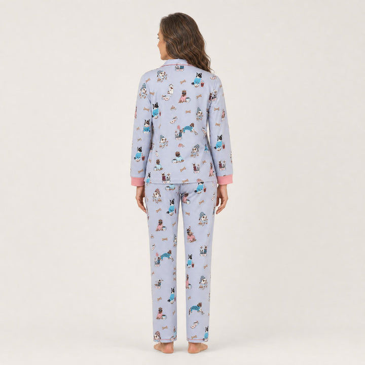 Dog Print Pajama Set - Contrast Cuff