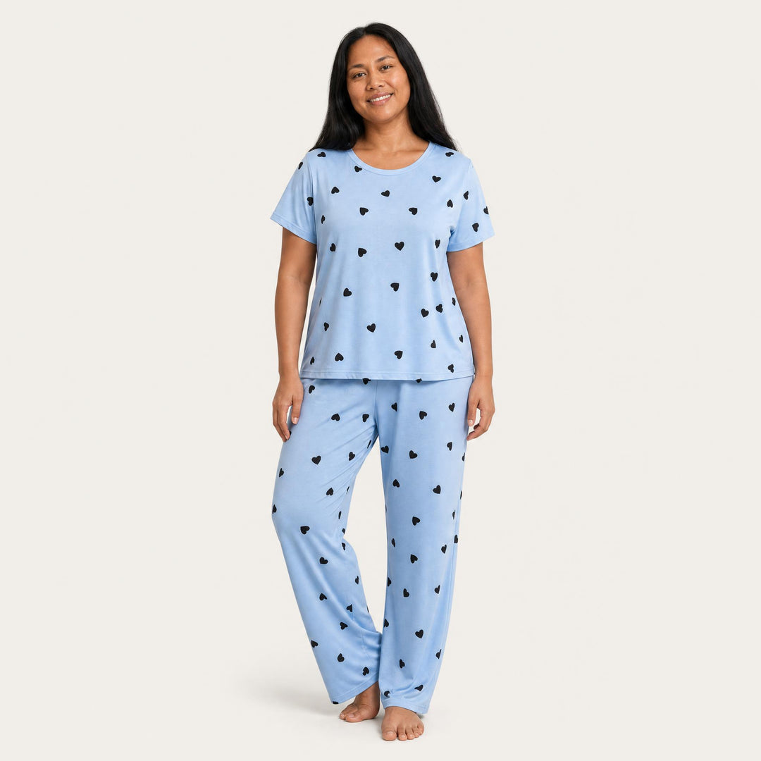 Plus-Size Heart Pajama Set - Short Sleeve