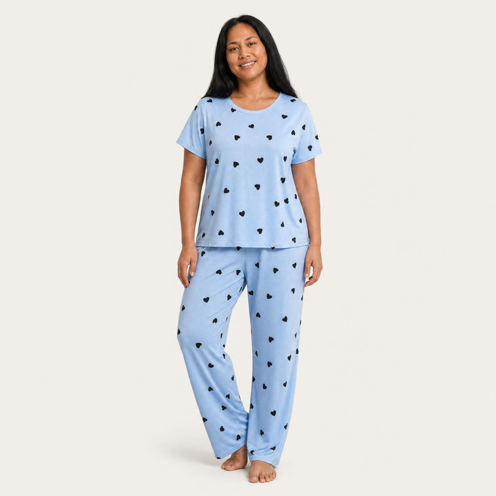 Plus-Size Heart Pajama Set - Short Sleeve
