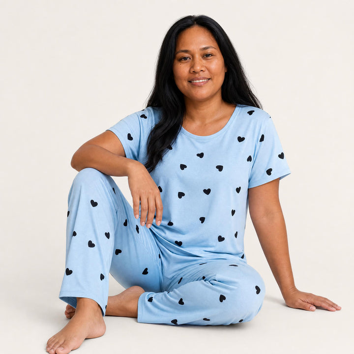 Plus-Size Heart Pajama Set - Short Sleeve