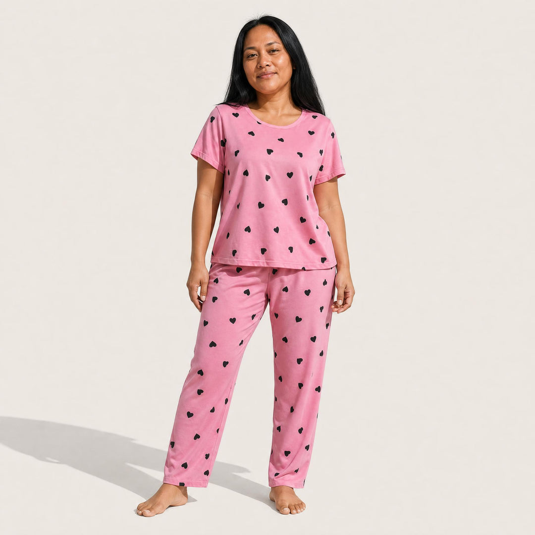 Plus-Size Heart Pajama Set - Short Sleeve