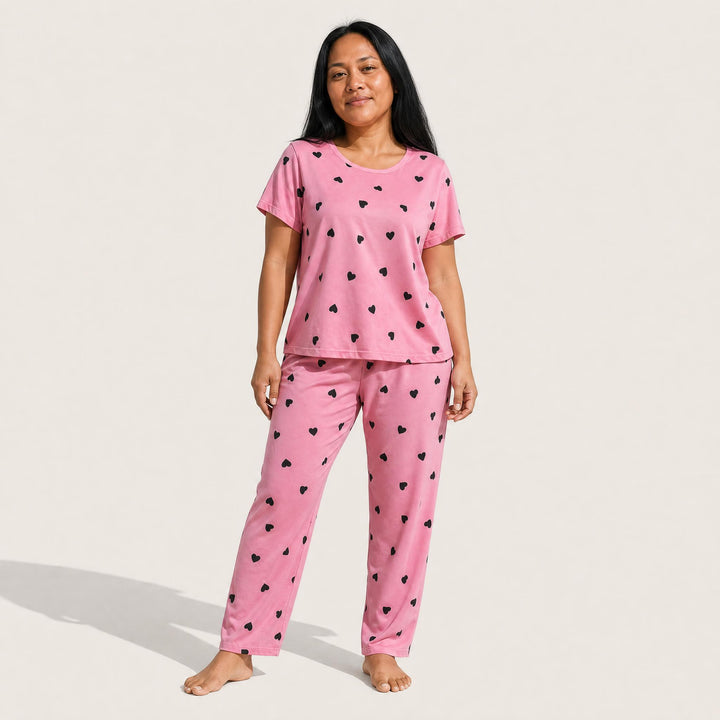 Plus-Size Heart Pajama Set - Short Sleeve