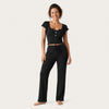 Cotton Blend Ribbed Pajama Set, Flutter Sleeve Wide-Leg