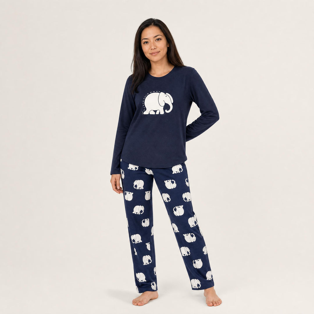 Elephant Print Pajama Set - Long Sleeve
