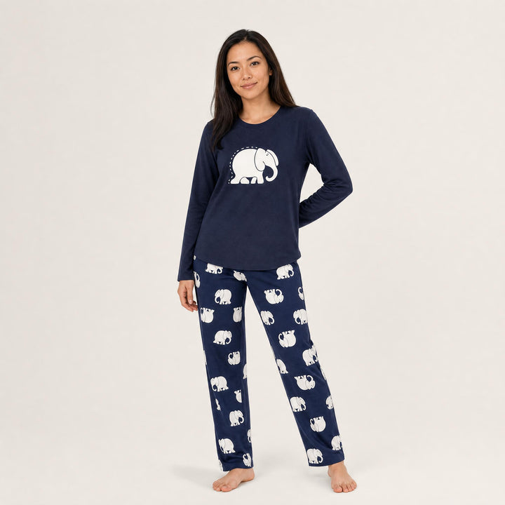 Elephant Print Pajama Set - Long Sleeve