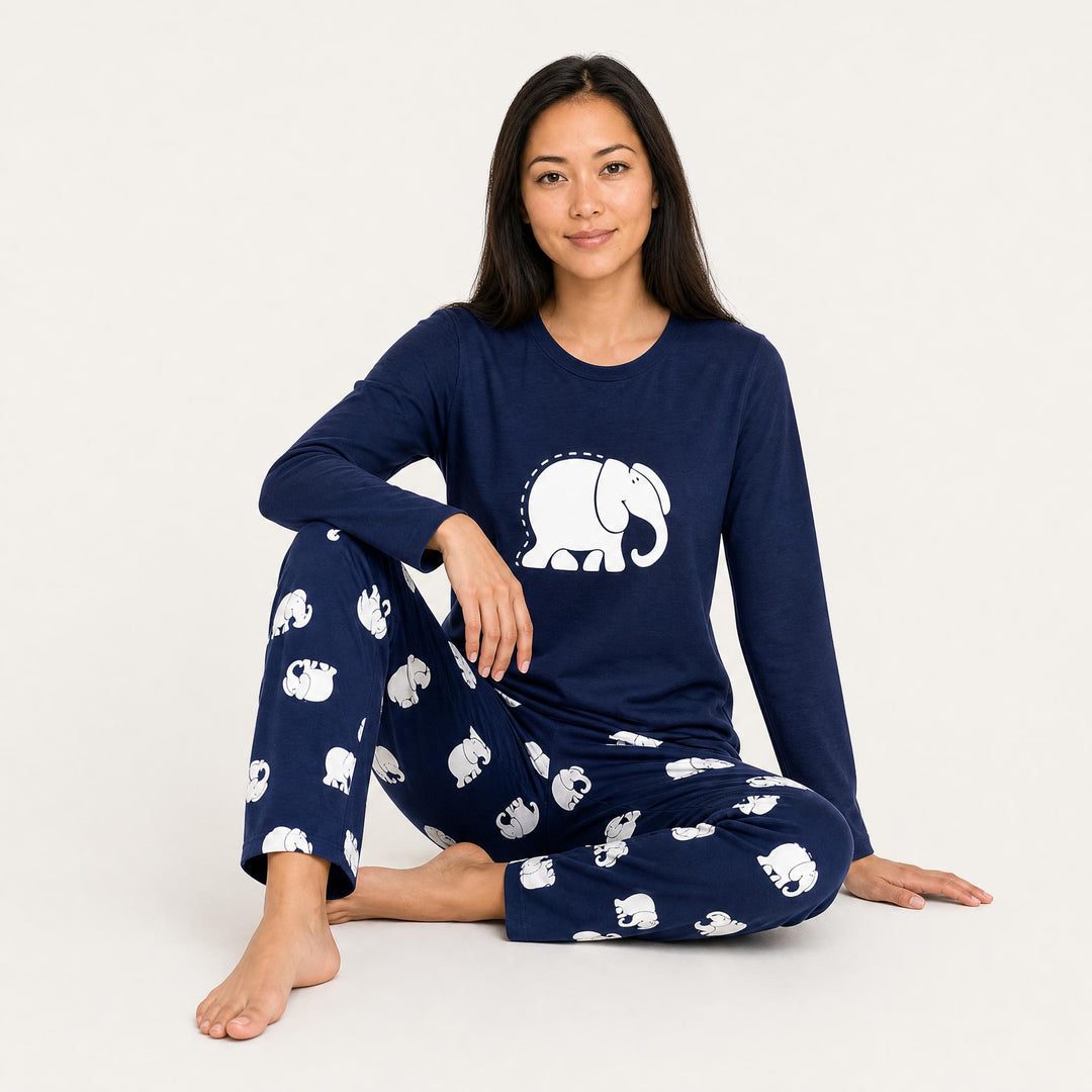 Elephant Print Pajama Set - Long Sleeve