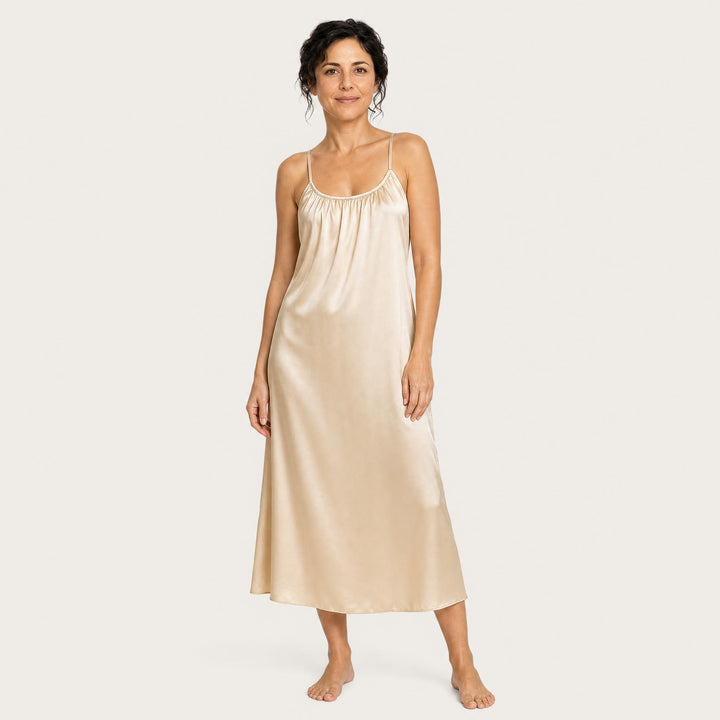 Satin Lace-Trim Nightgown - Midi