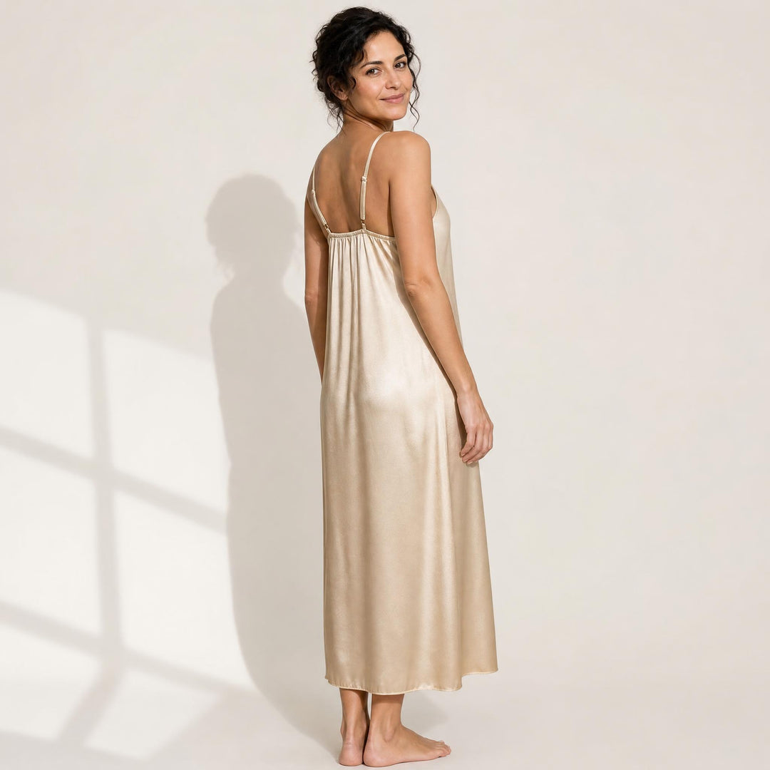 Satin Lace-Trim Nightgown - Midi