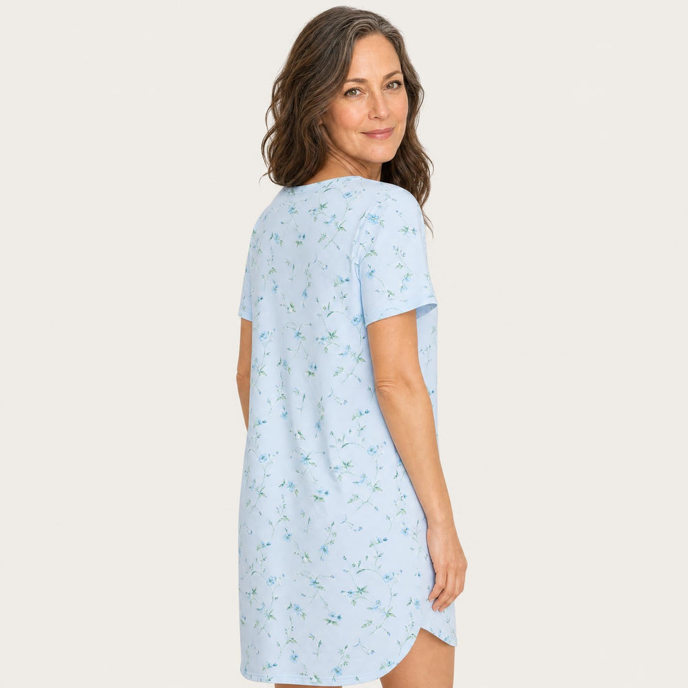 Women's Pleated Floral Nightgown - Short Sleeve