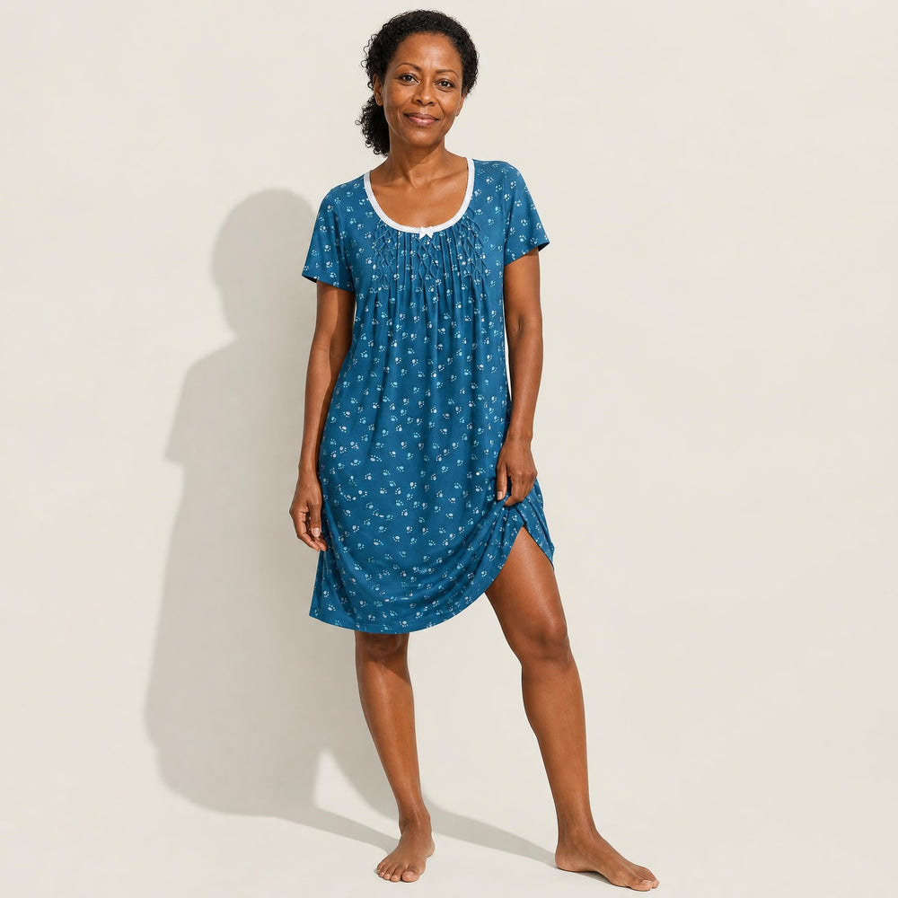 Women's Lace-Trim Nightgown - Short Sleeve, Pleated