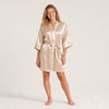 Women's Short Satin Robe - Kimono Style Wrap with Pockets