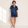 Women's Short Satin Pajama Set - Striped Top and Shorts