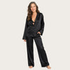 Women's Oversized Satin Pajama Set - Long Sleeve V Neck and Pants