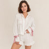 Women's Short Pajama Set - Button Down Top and Ruffle Hem Shorts