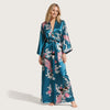 Women's Long Kimono Robe - Peacock Print, Wide Sleeve