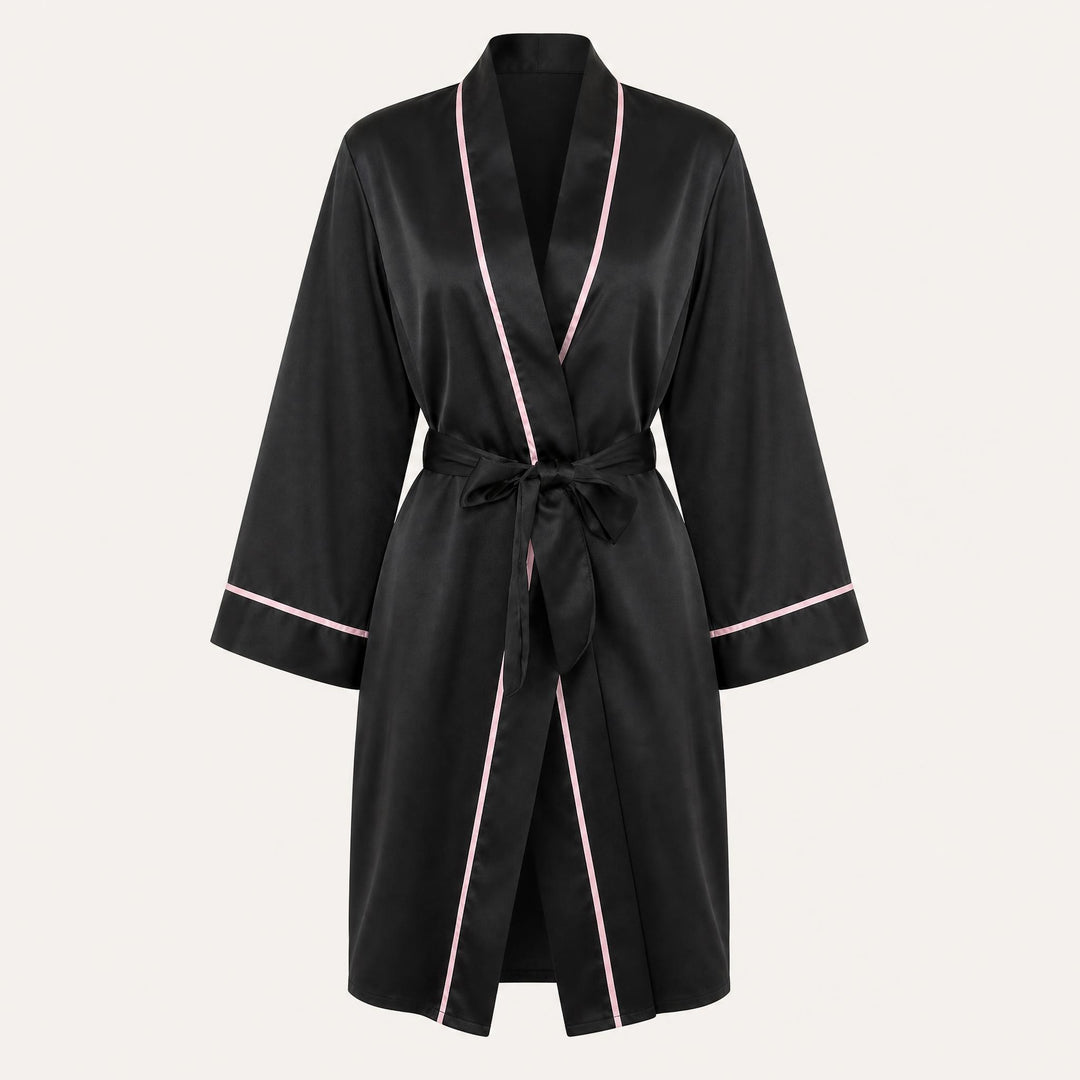 Satin Robe for Women - Wrap Front with Tie Belt