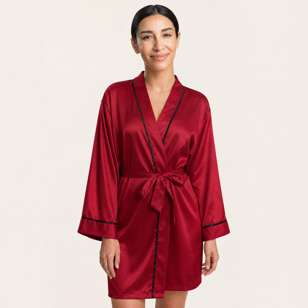 Satin Robe for Women - Wrap Front with Tie Belt