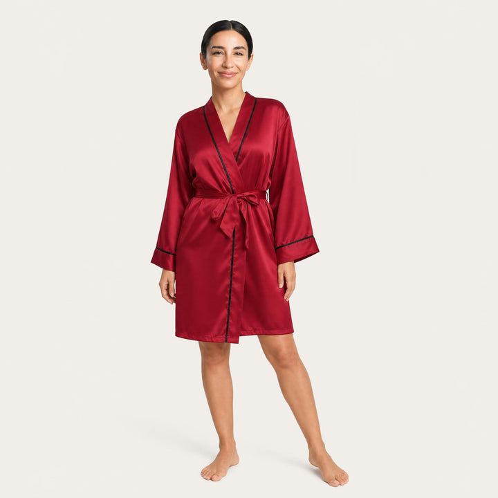 Satin Robe for Women - Wrap Front with Tie Belt