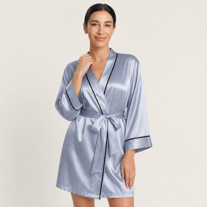Satin Robe for Women - Wrap Front with Tie Belt