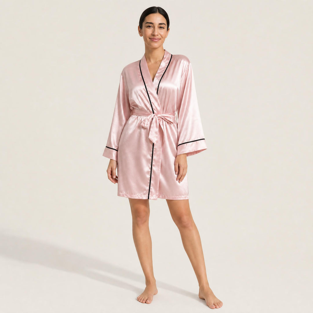 Satin Robe for Women - Wrap Front with Tie Belt
