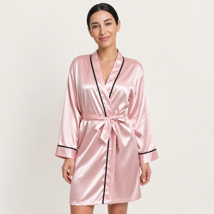 Satin Robe for Women - Wrap Front with Tie Belt