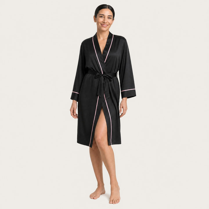 Satin Robe for Women - Wrap Front with Tie Belt
