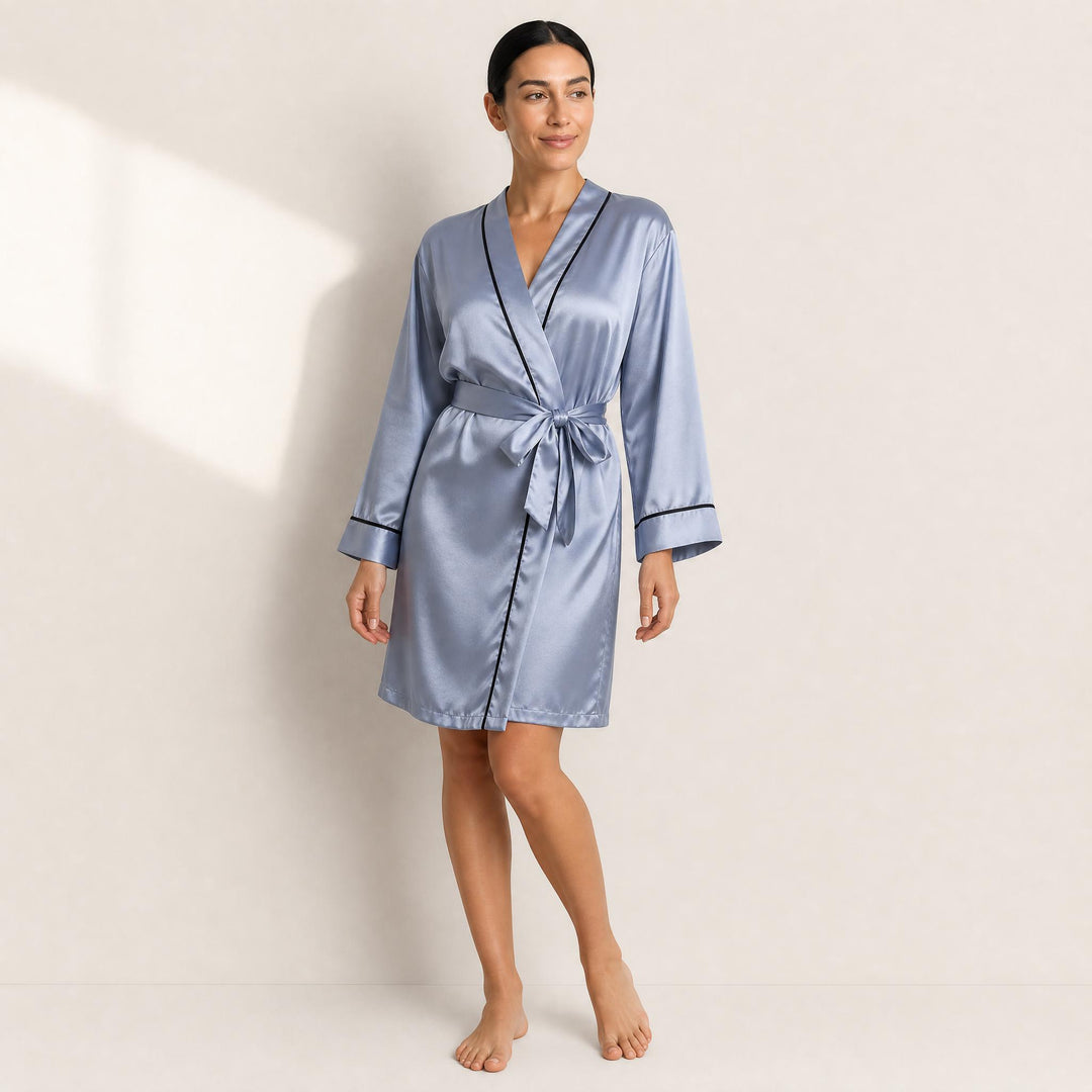 Satin Robe for Women - Wrap Front with Tie Belt