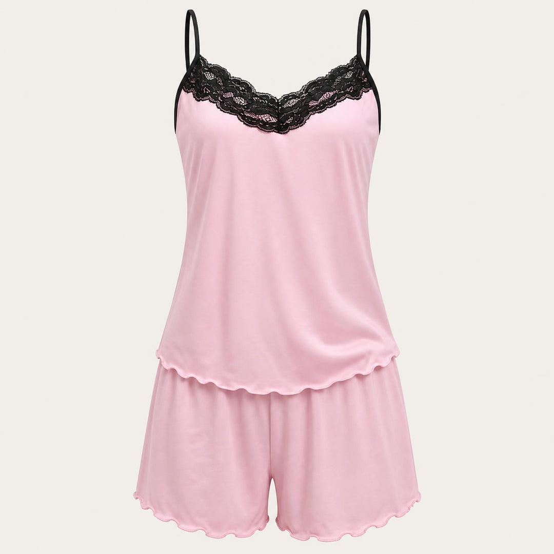 Satin Cami and Shorts Set - Lace Trim