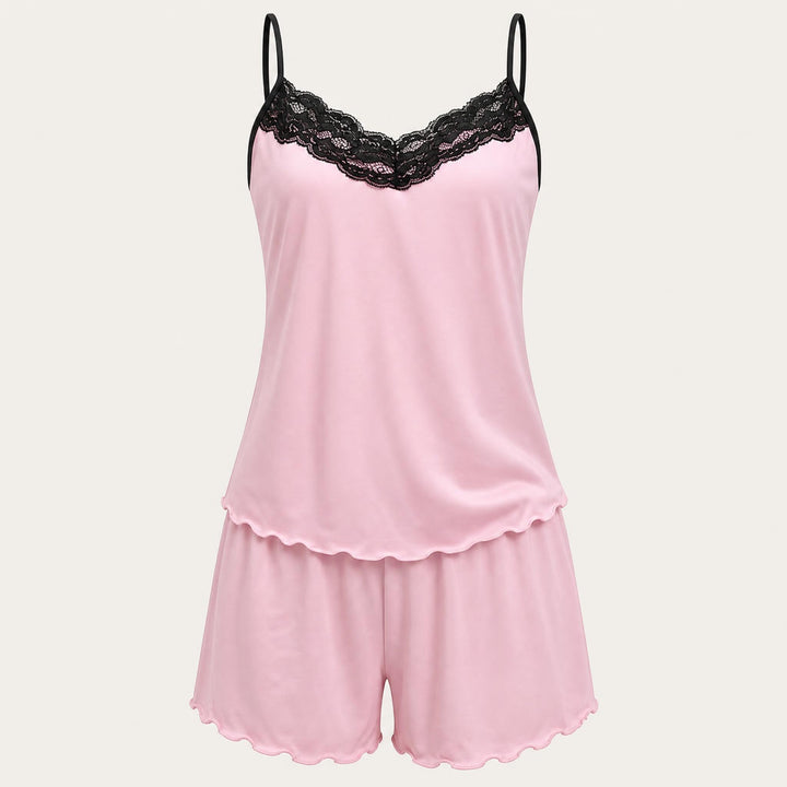 Satin Cami and Shorts Set - Lace Trim
