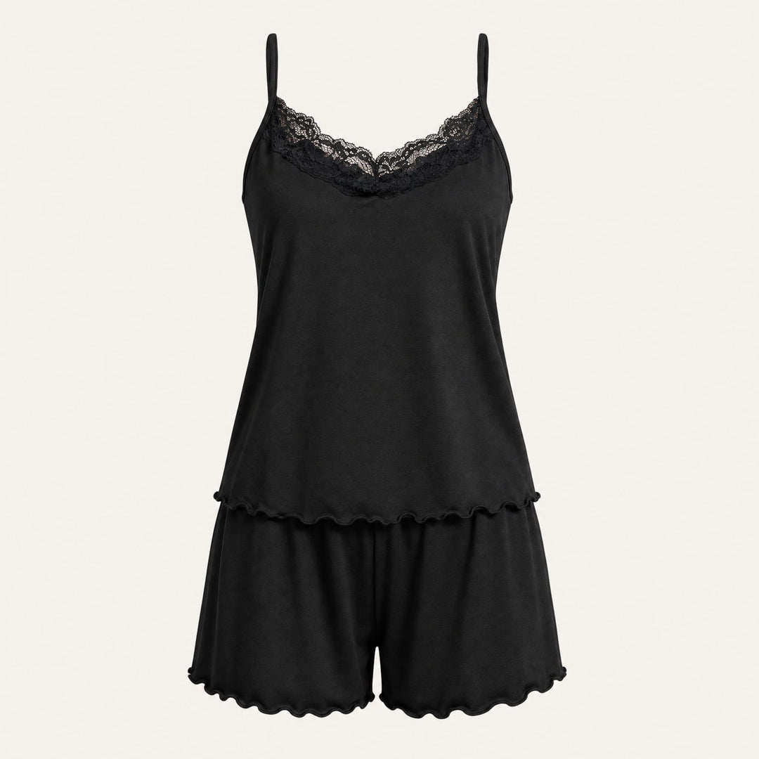 Satin Cami and Shorts Set - Lace Trim