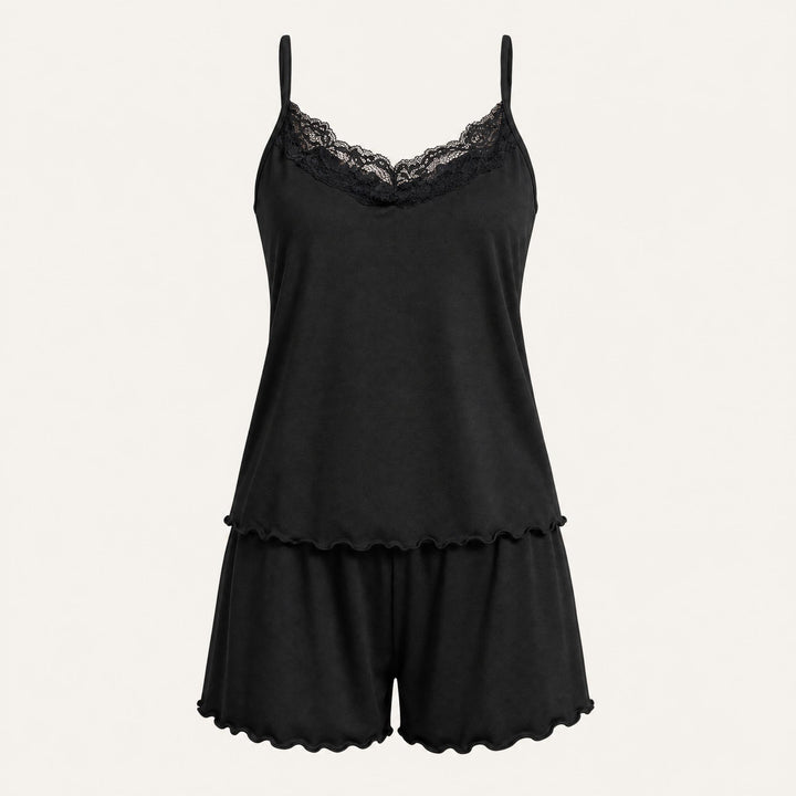 Satin Cami and Shorts Set - Lace Trim