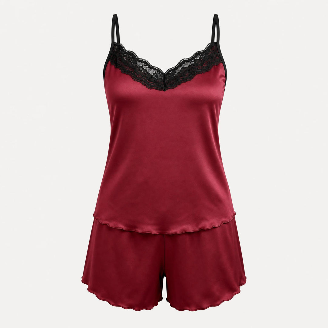 Satin Cami and Shorts Set - Lace Trim