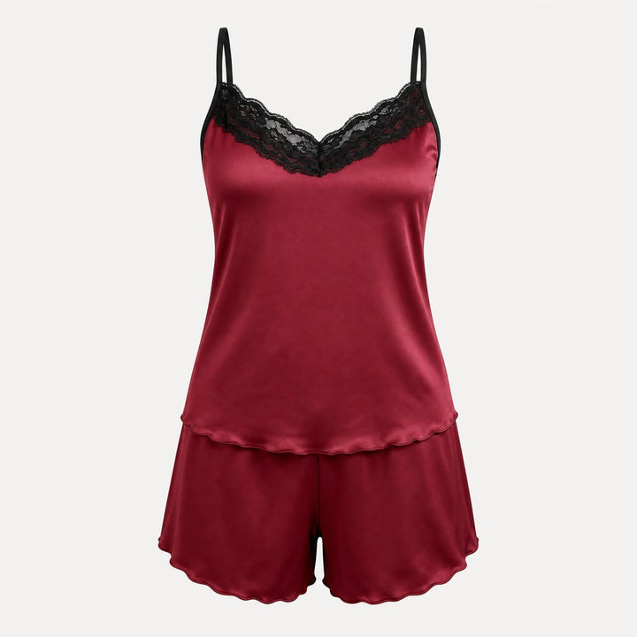 Satin Cami and Shorts Set - Lace Trim