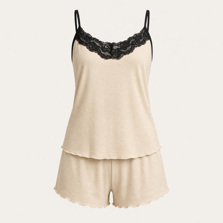 Satin Cami and Shorts Set - Lace Trim